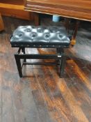Black Glass Adjustable Wood Piano Stool with leather buttoned seat. Size 23 inches wide , 14