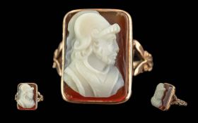 Antique Period 9ct Gold Hard Stone Cameo