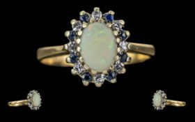 Ladies Fine 9ct Gold Opal Diamond and Sa