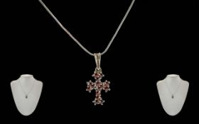 Ladies 14ct White Gold Small Garnet Set