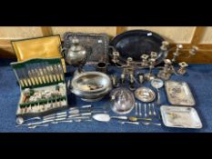 Large Miscellaneous Collection of Silver Plated Items, consisting of a large soup tureen, tea urn,