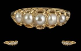 Antique Period Ladies 18ct Gold Pearl Set Ring, raised setting, marked 18ct to shank. Well matched