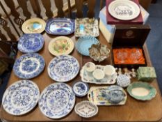 Two Boxes of Miscellaneous Pottery & Glass, to include large jug, fruit dish, decanter,