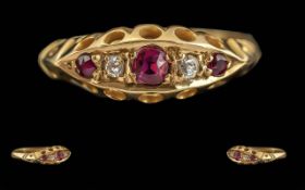 Edwardian Period 1902 - 1910 Ladies 18ct Gold Ruby & Diamond Set Ring - Raised Open Setting. Full
