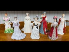 Collection of Seven Figures, includes Coalport 'Eugenie', and Queen Victoria, Royal Doulton HN3232
