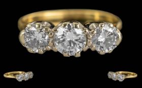 Ladies Pleasing Quality 18ct Gold Three Stone Diamond Set Ring, marked 18ct to interior of shank.