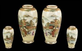 Good Quality Pair of Small Size Satsuma Vases, picked out in gold and coloured enamels, depicting