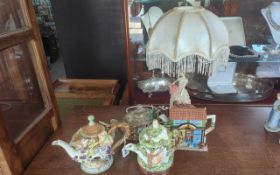 Four Novelty Teapots, to include Fitz & Floyd fruit and birds pot, Leonardo Collection owls in trees