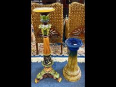 Two Majolica Pottery Pedestal Stands, one stamped Bretby 36'' high, the other Mintons type multi