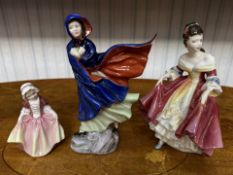 Three Royal Doulton Figurines, comprising Southern Belle HN2229, May HN2746, and Dinky Do HN2120.