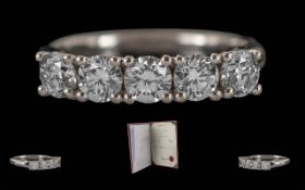 Ladies Excellent Quality 18ct White Gold Five Stone Diamond Set Ring, with 12 small diamonds to