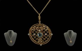 Edwardian Period 1902 - 1910 Ladies 15ct Gold Exquisite Topaz & Seed Pearl Set Circular Openworked