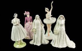 Five Coalport Limited Edition Figurines, comprising Olivia Markova, The Queen on her wedding day,
