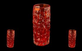 Whitefriars Tangerine Bark Textured Vase, designed by Geoffrey Baxter. Height 8''.