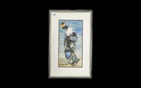 Kotu Beach Watercolour by Deb Hill, signed bottom right, mounted, framed and glazed. Image