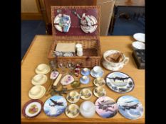 Picnic Hamper by Optima, England, with contents, together with a box of pottery to include cups,