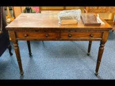 Victorian Mahogany Side Table, two frieze drawers over carved turned legs. Height 30'' x width