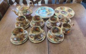 Collection of Fruit Decorated Tea Service, stamped Bone China England, hand decorated. Cups,