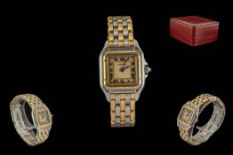 Cartier Tank Panthere Ladies 18ct Gold & Steel Automatic Wrist Watch.