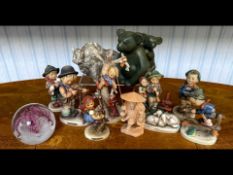 Tray of Miscellaneous, includes seven Hummel figures, paperweights, bison figure, two Koala bears.