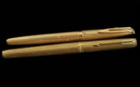 Waterman Paris Pair Of Deluxe Gold Plated Fountain & Ballpoint Pens - In Display Box. Mint
