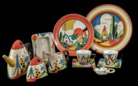 Collection of Phildale Art Deco Clarice Cliff Style Pottery, to include tea pot, milk jug, lidded