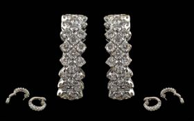 Ladies Fine Pair Of 18ct White Gold Diamond Set Earrings - Marked 750 (18ct) Each Earring Est