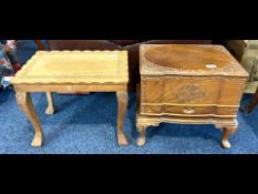 Small Carved Oriental Lidded Work Box with Drawer, supported on a shaped feet, with a small Oriental
