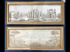 Pair of Landscape Tapestries, in gilt swept frames, largest including frame 23'' x 60''. Early