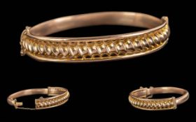 Antique Period Ladies 9ct Gold Bauble Design Hinged Bangle. Excellent warm coloured gold with 9ct