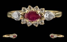 Ladies 9ct Gold Pleasing Ruby and Diamond Set Petite Ring. Full Hallmark to Interior of Shank.