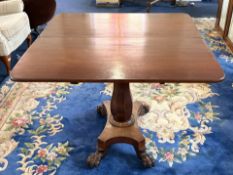 Victorian Mahogany Games Table, fold over swivel top with well, raised on a faceted column pedestal,