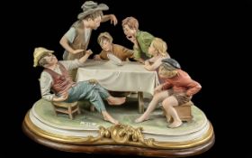 Capodimonte Figural Scene 'The Trick' - The Burla, by Bruno Merli. Depicts a group of six children