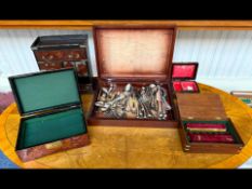 Collection Of Wooden Boxes - To Include A Green Inlaid Box With A Gloss Finish, A Small Wooden Box