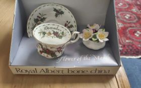 Royal Albert Bone China Flower of the Month 'December', boxed, comprises cup, saucer and side