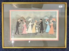 Helen Bradley Pencil Signed Coloured Print with blind stamps, titled 'We met in the Park'. Signed