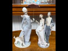 Two Lladro Figures, comprising 'The Reception', and 'Lady with Shawl'. Tallest 17''.