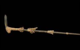 Rare Antique African Tribal Hardwood Shaman's Staff, of unusual form in the shape of an antelope,