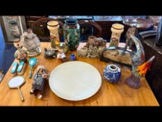 Large Miscellaneous Collection of Bric & Brac, includes dressing table set, glass vases, porcelain