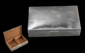 Silver Cigarette Box, engraved top with Military inscriptions.