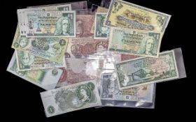 Collection of British Pound Notes. Includes 10 Shillings, 5 pounds, Various £1 pound Notes. ( 17 )