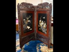 Large Antique Meiji Period Lacquered Double Room Divider Screen. The panels decorated in bone,