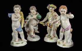 Set of Four Meissen Porcelain Figures, depicting 'Four Seasons' of fine quality and detailing.