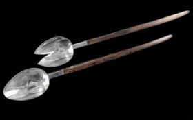 925 Sterling Silver & Wooden Salad Serving Spoons. Fully Hallmarked for SIlver, Makers Mark W.K. ( 2