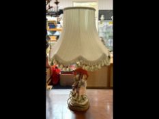 Capodimonte Figural Table Lamp, depicting a courting couple, with shade, overall height 27''.