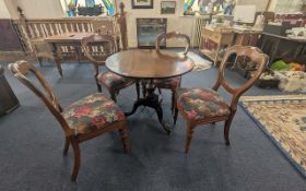 Four Victorian Balloon Back Dining Chairs with drop in seats, together with a tilt top table 33''