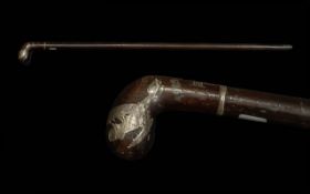 Rare Military Style Swagger Stick, in an exotic hardwood, applied in silver to the grip with a