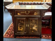 Chinese Hardwood Cabinet in the Form of an Alter Table, decorative front Chinoiserie decorated