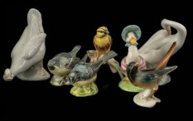 Collection of Bird Figures, to include Lladro Swan, Nao Goose, Geobel Tit, Beswick 1041 (chipped