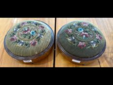 Two Small Circular Georgian Style Footstools, with tapestry tops.